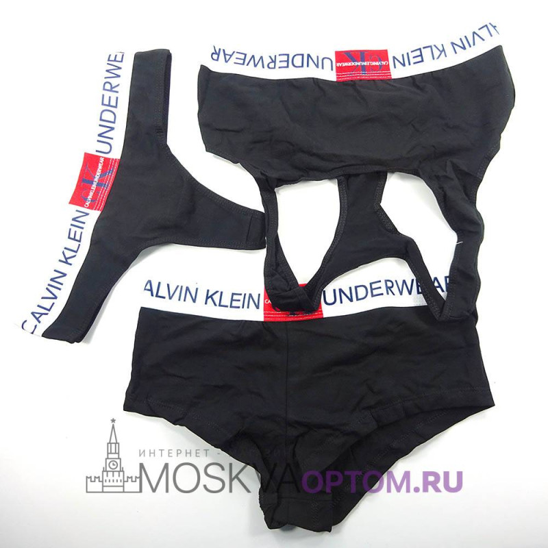 Женский набор нижнего белья Calvin Klein CK Underwear 3 в 1 (черный) ➤Купить Оптом в Москве ○ MoskvaOptom.ru