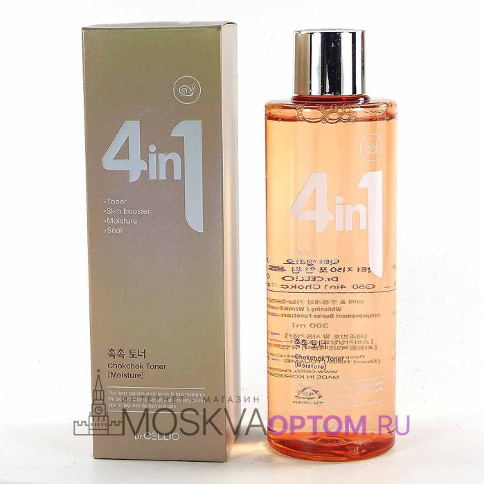 Тонер для лица с муцином улитки DR.Cellio Chokchok Toner 4in1, 300 ml