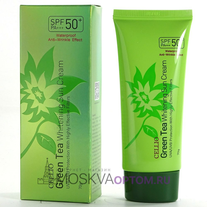 Солнцезащитный крем-гель Cellio Green Tea Whitening Sun Cream SPF 50+ PA+++
