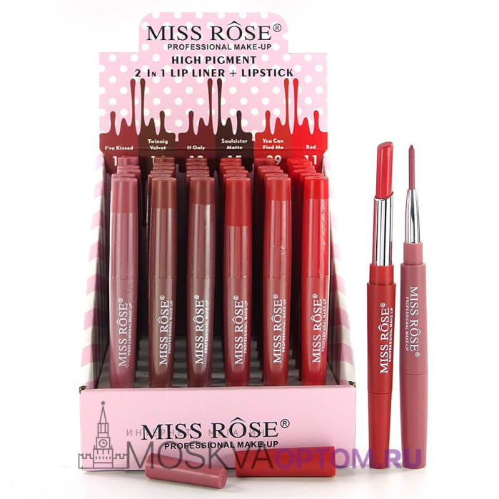 Губная помада Miss Rose High Pigment 2in1 Lip Liner + Lipstick, номер C (12 шт.)