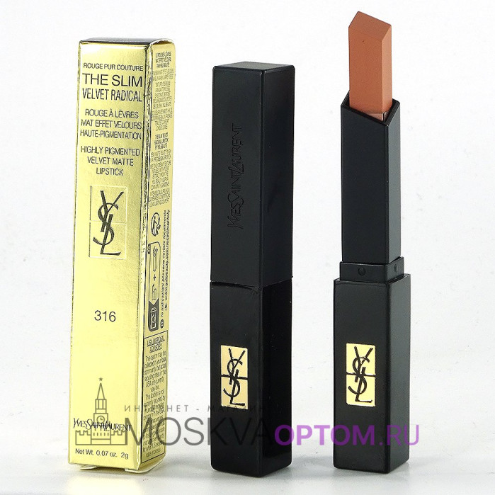 Губная помада матовая c бархатным покрытием Yves Saint Laurent Rouge Pur Couture The Slim Velvet Radical (тон 316)
