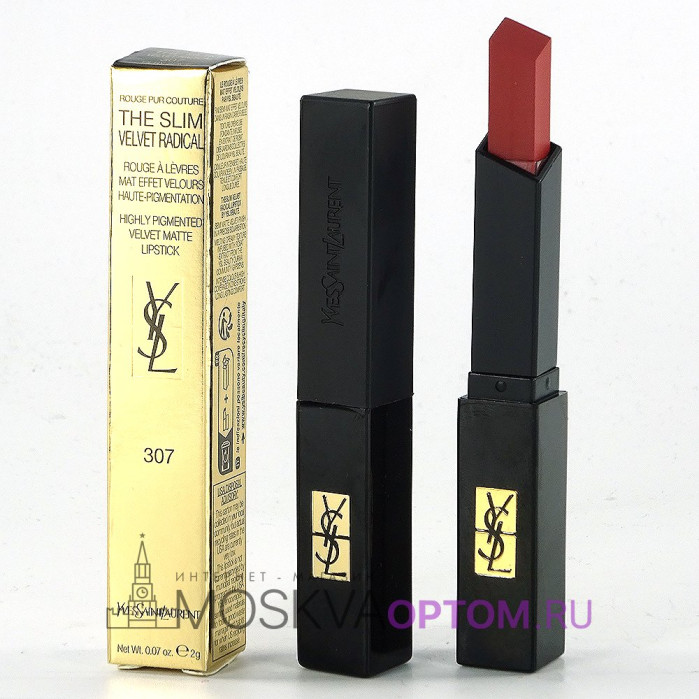 Губная помада матовая c бархатным покрытием Yves Saint Laurent Rouge Pur Couture The Slim Velvet Radical (тон 307)