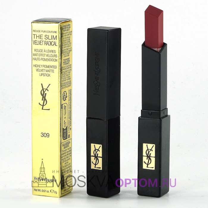 Губная помада матовая c бархатным покрытием Yves Saint Laurent Rouge Pur Couture The Slim Velvet Radical (тон 309)