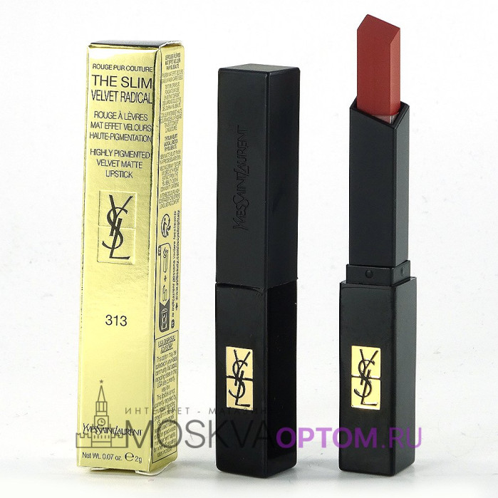 Губная помада матовая c бархатным покрытием Yves Saint Laurent Rouge Pur Couture The Slim Velvet Radical (тон 313)