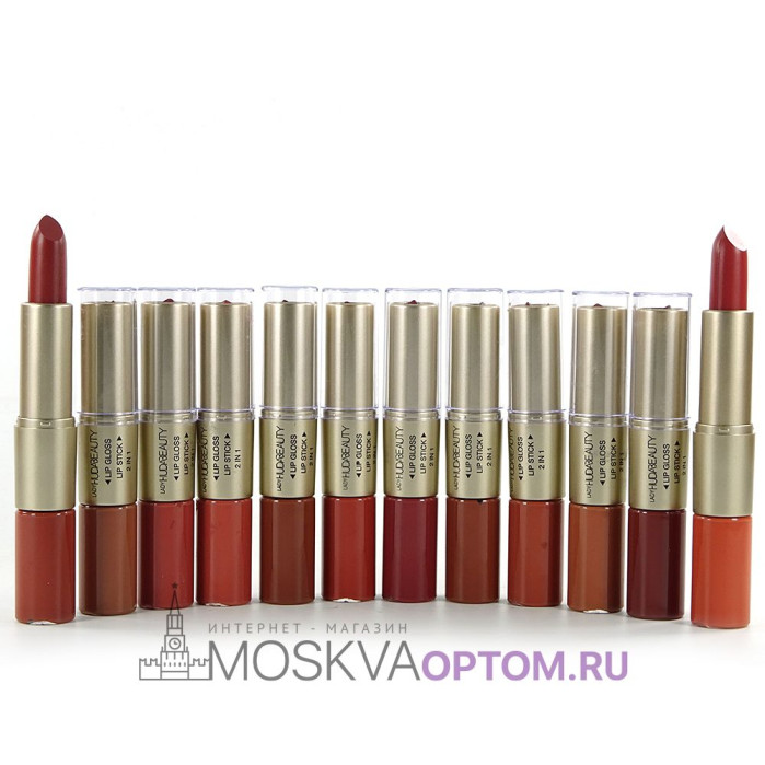 Блеск для губ+ помада Lady HudaBeauty Lip Gloss & Lip Stick 12 шт (палитра B)